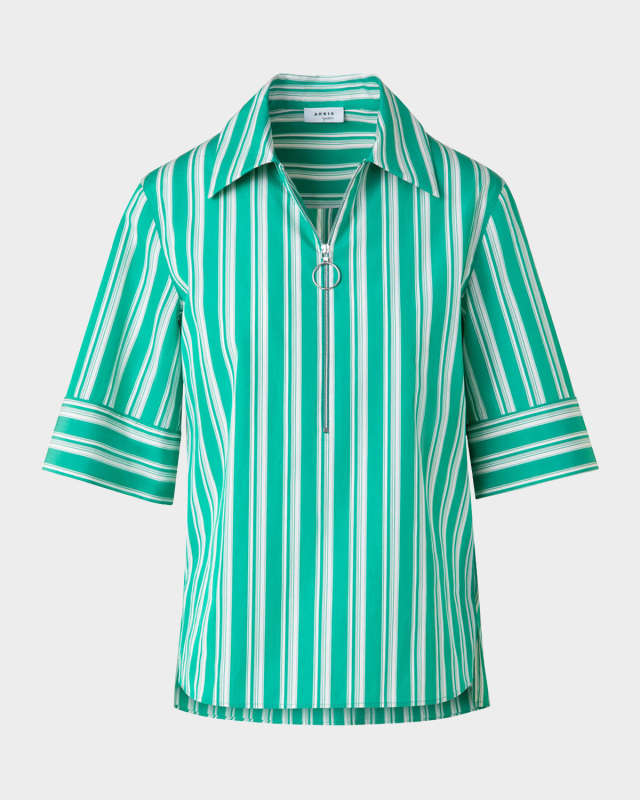 Deck Chair Stripe Zip-Front Poplin Blouse